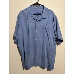 Tommy Bahama Shirt Mens XL Blue Silk Short Sleeve Button Front Relax Camp